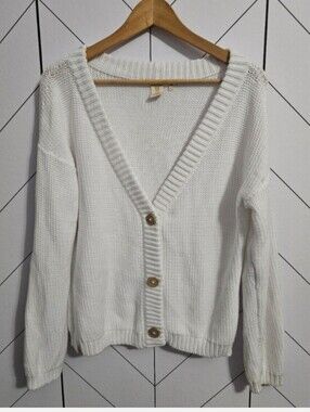 Sh*t That I Knit White Cabot Cardigan Sweater. Size Medium, 100% Pima Cotton